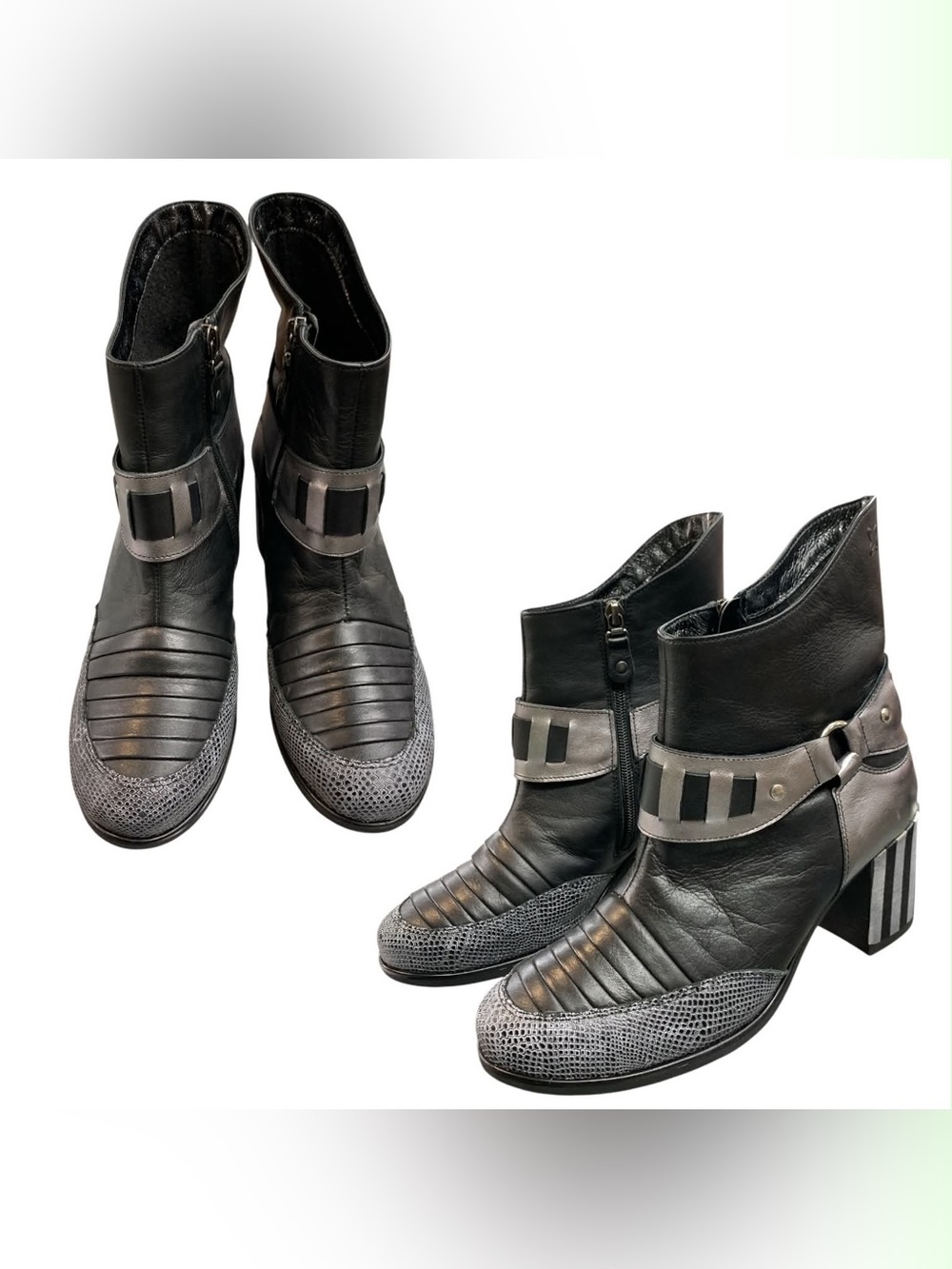 Macieja Black Leather Ankle Boots with Gray Accents - Fashion Heels S9